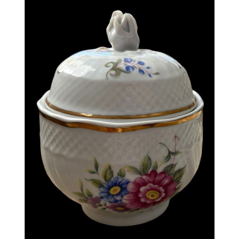 Vintage Hollohaza Porcelain Floral Candy Trinket Dish Jar w/ Lid Hungary 3D Rose - Picture 6 of 7